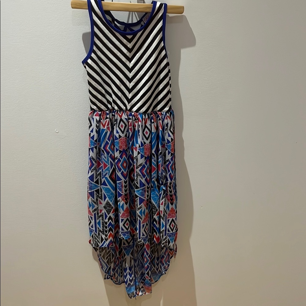 Bloom Striped and Geometric Pattern Hi-Lo Dress